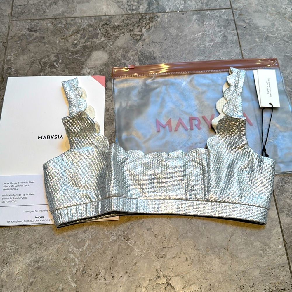 Marysia Swim. Mini Palm Sorings Top in Silver Size S. NWT.
